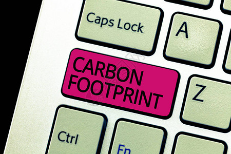 显示碳足迹的文字符号活动导致大气释放的二氧化碳图片