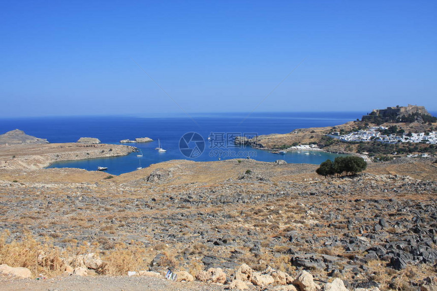 Lindos村海湾和Acropolis村图片