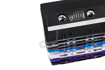 压缩音频盒磁带在白色背景中孤立图片
