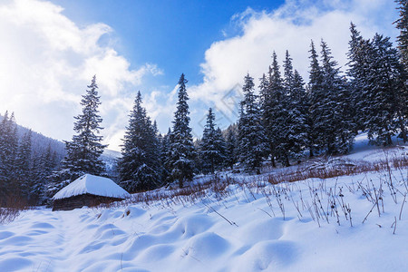 美丽的冬季风景在Moutains与新鲜的雪图片