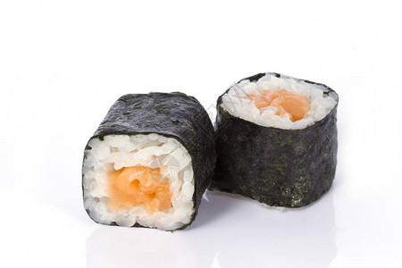 寿司卷日本食品隔离在白色背景日本餐厅的菜单带有海藻和各种图片