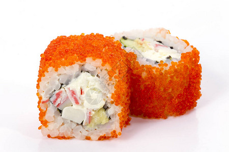 寿司卷日本食品隔离在白色背景日本餐厅的菜单两份寿司配蔬菜费城奶图片