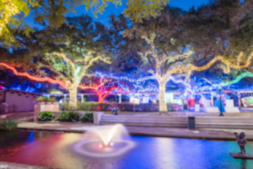 美国得克萨斯州休斯顿市的圣诞和新年庆祝活动灯光模糊图像图片