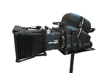 专业数字电影摄像机在白色背景下被隔离图片