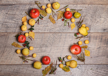 由秋叶浆果苹果和坚果制成的壁画图片