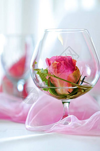 粉红玫瑰花在像桌装饰一图片