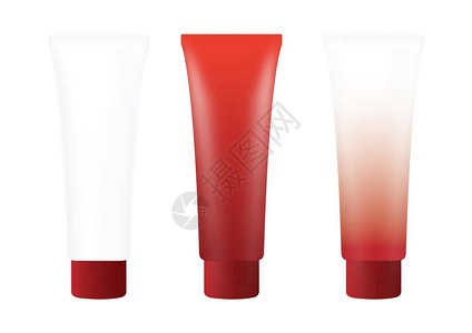 白色本底孤立的红色胶泡沫瓶化妆品奶图片