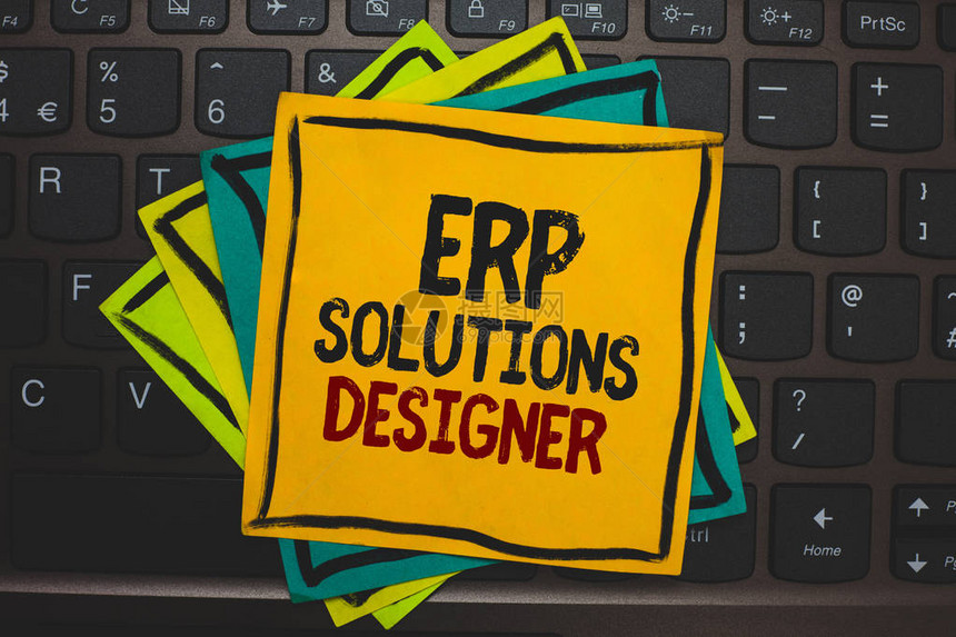 文字书写文本Erp解决方案设计器优雅化模块化和可重复使用的商业概念多色粘边界卡计算机键盘图片
