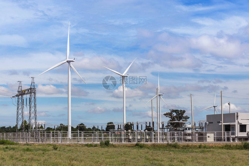 用于可再生风能的高压电力塔变电站发电图片
