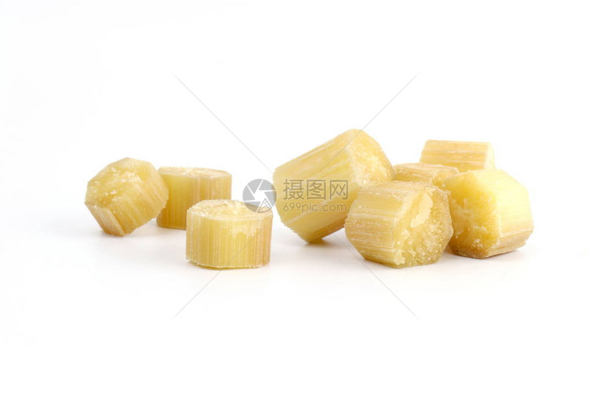 甘蔗切块甘蔗甘蔗片甘蔗分离的白色背图片