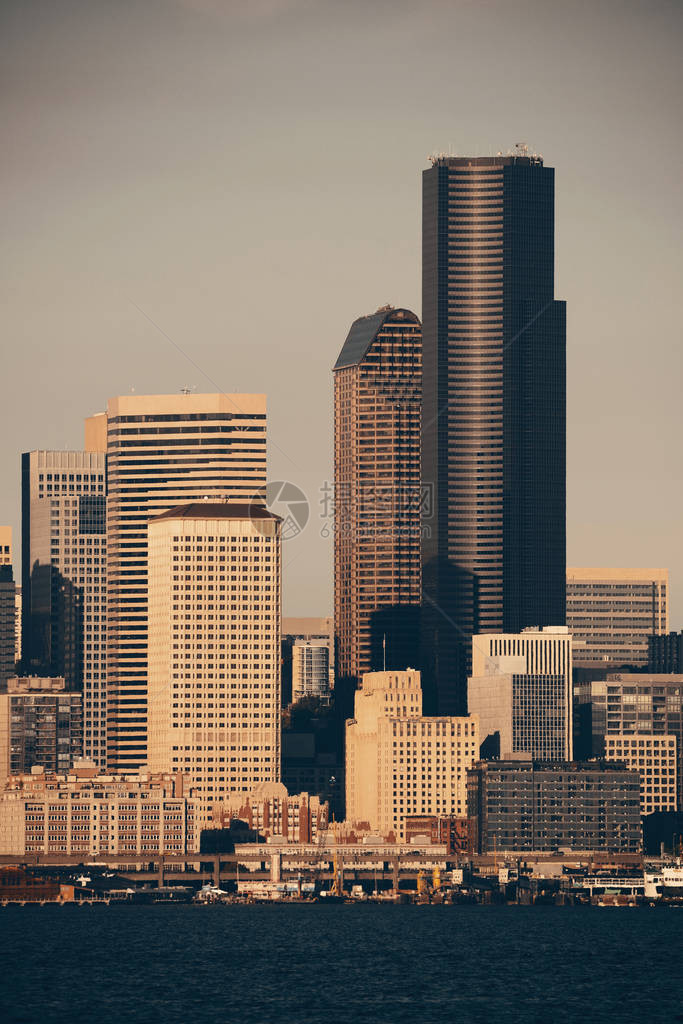 西雅图市中心西雅图日落码图片