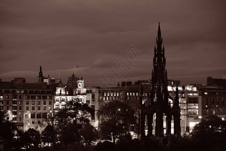 爱丁堡市风景与斯科特纪念碑背景图片