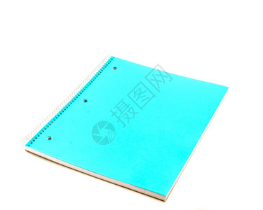 工作室拍摄了一个孤立在白色背景上的蓝色1主题笔记本顶视图教室经典的大学规则笔记本背景图片