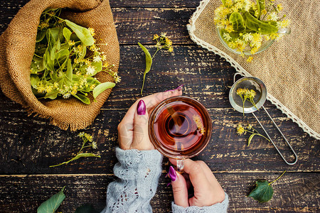 菩提树菩提树茶选择焦点自然茶饮料背景图片