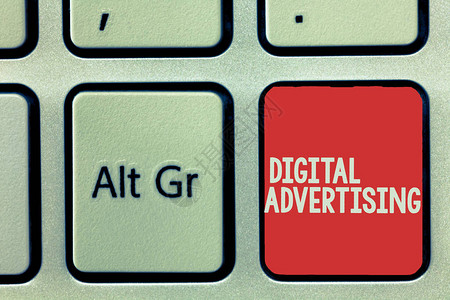 显示数字广告的文本符号概念照片在线营销宣传信息运动掌上电脑图片