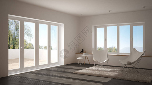 白色和灰色最小客厅图片