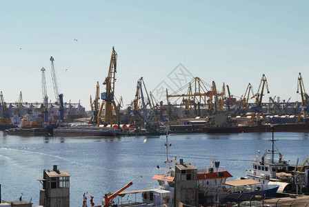 港口和船舶码头上的起重机图片