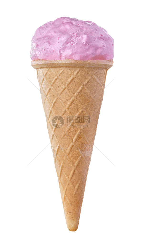 冰淇淋粉色在华夫饼圆锥图片