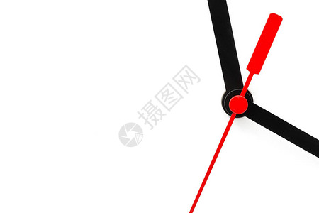 白色背景中的模糊白色时钟和红箭头图片
