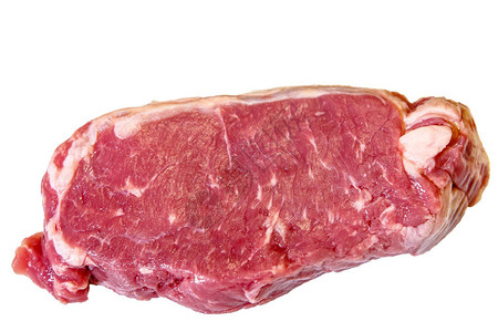 白色背景上的大理石牛肉Striploin牛排图片