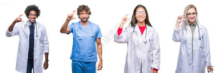 一群医生护士外科医生在孤立的背景下微笑着图片