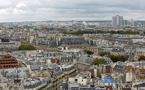 从巴黎圣母院和多云的天空看巴黎全景图片