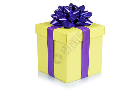 生日礼物圣诞礼物展示黄色盒子孤立在白图片