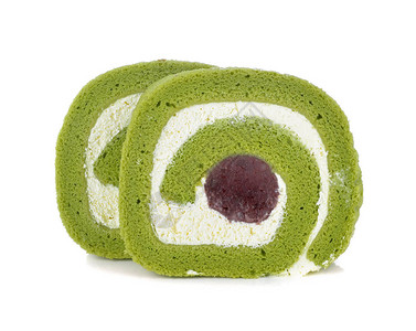 Matcha绿色茶叶甘薯卷蛋糕白图片