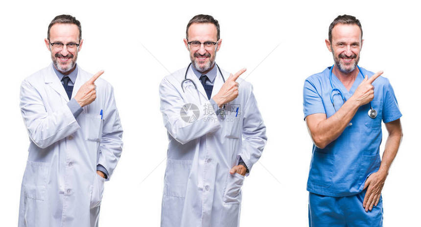 英俊的老年医生男子穿着外科医生制服图片