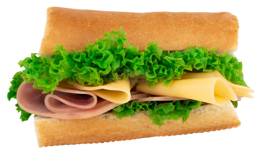 带火腿奶酪西红柿和生菜的新鲜面包三明治图片