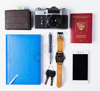 电话手表钥匙笔记本护照相机白色图片