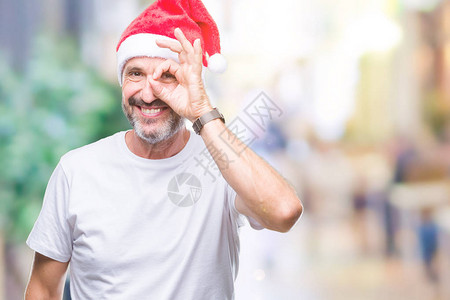 中年白发老人戴着圣诞帽图片