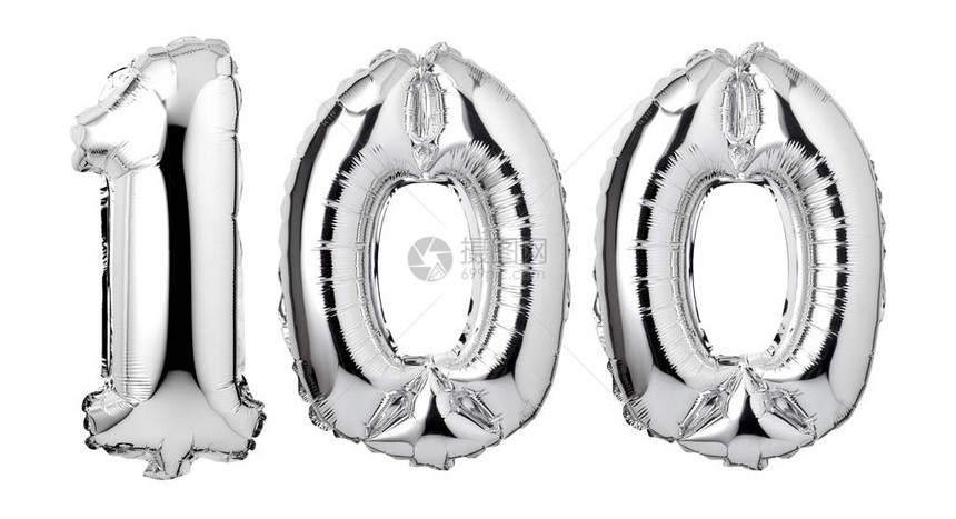 100个银色气球白底隔离图片
