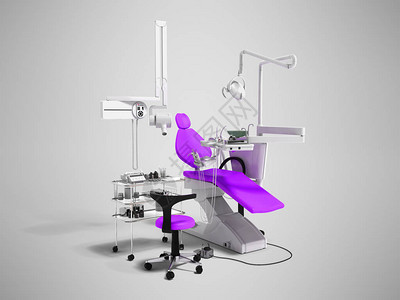 用于牙科治疗的现代紫色牙科设备3d以灰色背图片