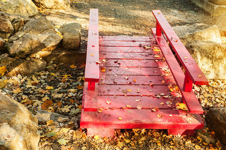 日式公园的秋天风景红桥石头园图片