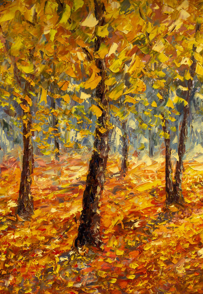明亮的秋天树印象主义调色板刀插头图片