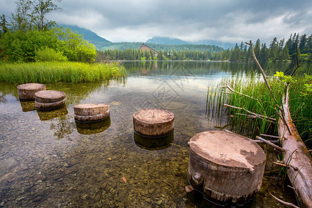 高塔特拉山公园的山湖StrbskePleso图片