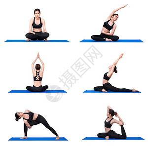 年轻的亚洲女在瑜伽运动馆练习瑜伽姿势锻炼图片