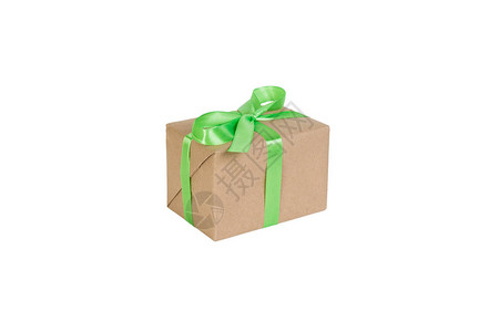 礼品盒与孤立的白色背景上的绿丝带您设计的假日图片