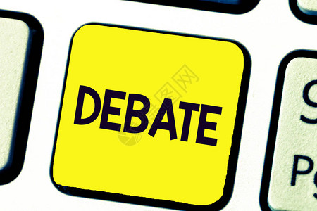 手写文字写作辩论概念意味着在会议或立法大会上对特定事项图片
