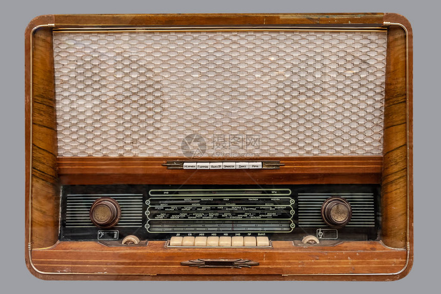 VINTAGE俄罗斯TubRADIO旧俄罗斯管式桌面收音机在木制情况下图片