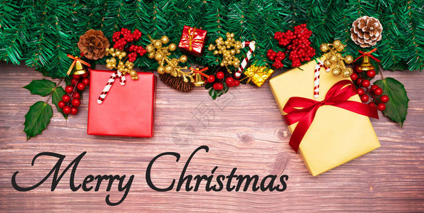 圣诞快乐季背景和新年木本底礼物盒图片