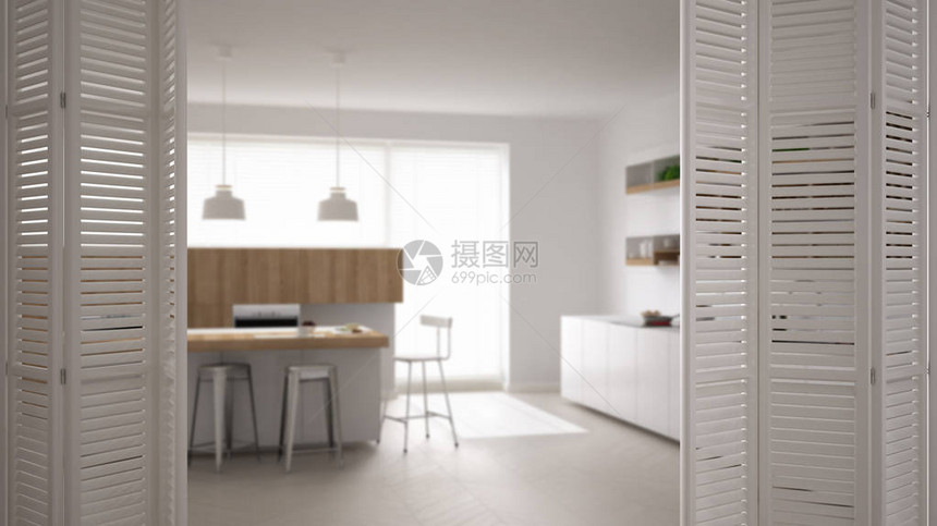 现代豪华当代简约白色和木质的白色折叠门室内设计建筑师设计师概图片