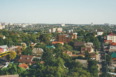基辅市大厦的景象绿色城市丘陵图片