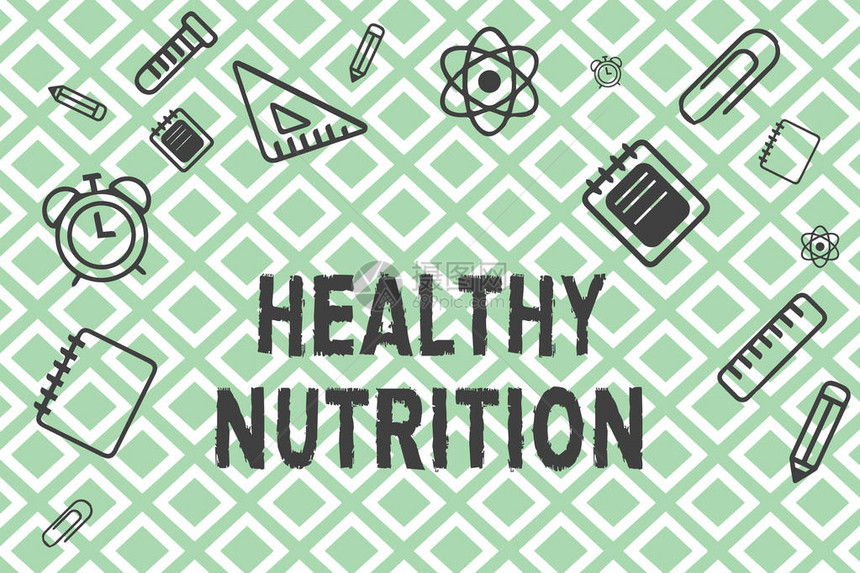 手写文本健康营养概念意味着吃健康和营养的食图片