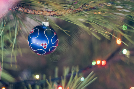 圣诞舞会在一个圣诞树枝上闪发光的背景上图片