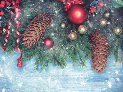 圣诞节背景和花环装饰木图片