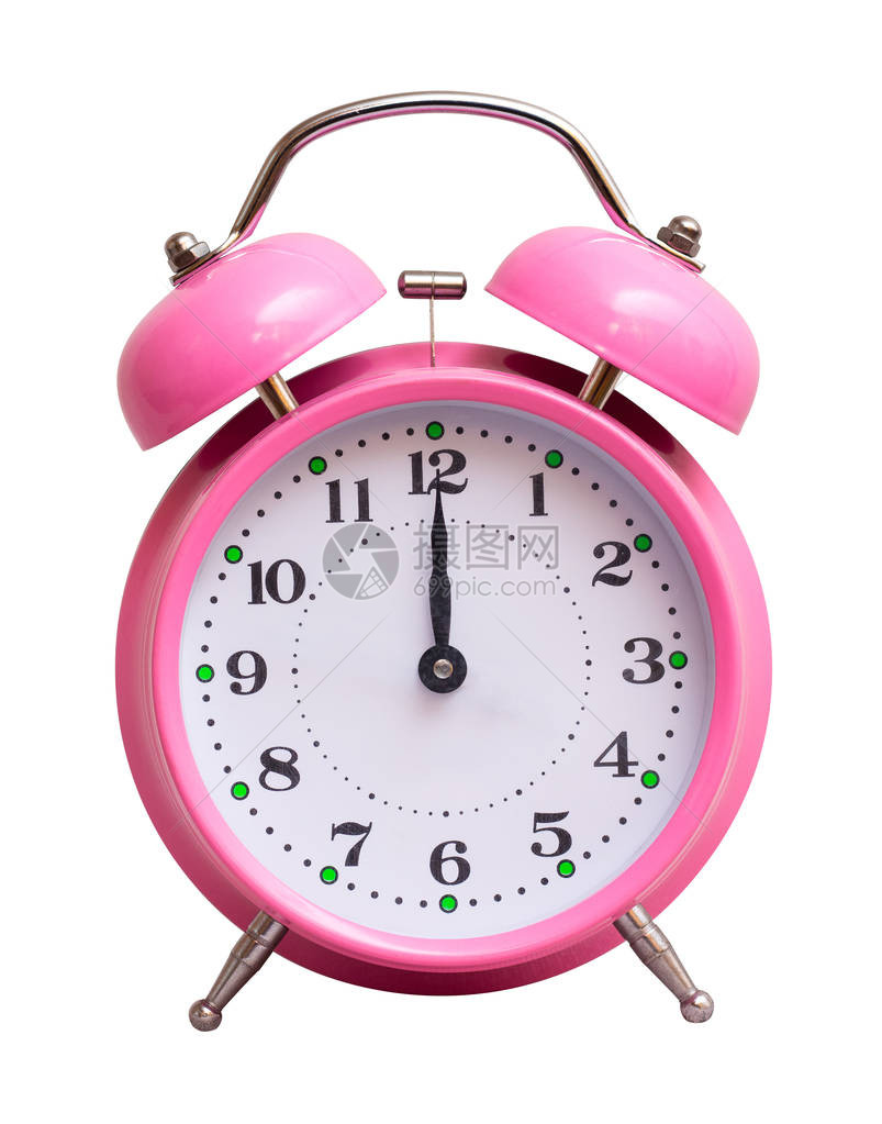 白色孤立背景的粉色时钟显示12小时图片