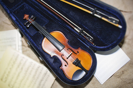 音乐论文背景上的小提琴脖子照片图片
