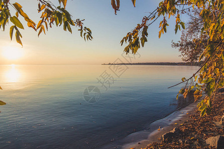 水面的风景海岸日落horizon图片